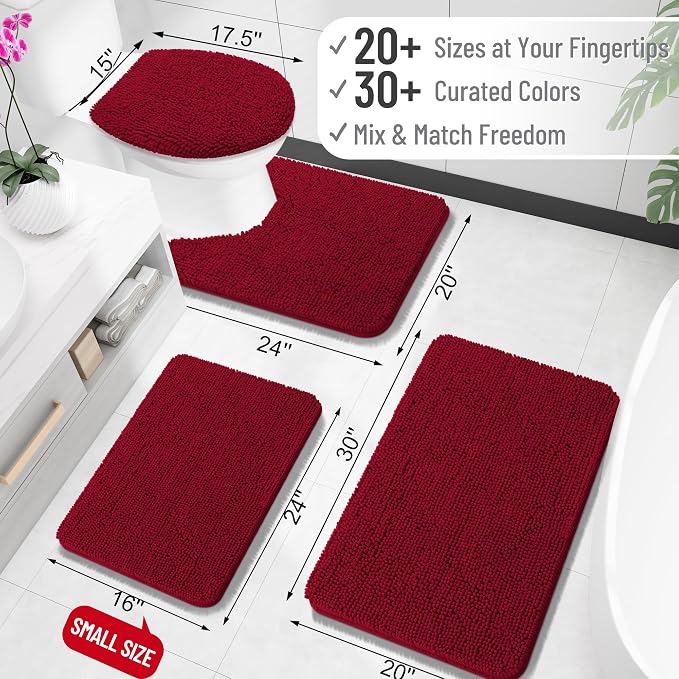 OLANLY Large Bathroom Rugs 70x46, Extra Soft Absorbent Chenille Bath Rugs, Rubber Backing Quick Dry, Machine Washable Bath Mats for Bathroom Floor, Tub and Shower, Home Decor Accessories, Red