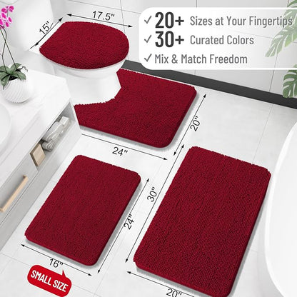 OLANLY Bathroom Rugs 30x18, Extra Soft Absorbent Chenille Bath Rugs, Rubber Backing Quick Dry, Machine Washable Bath Mats for Bathroom Floor, Tub and Shower, Home Decor Accessories, Red