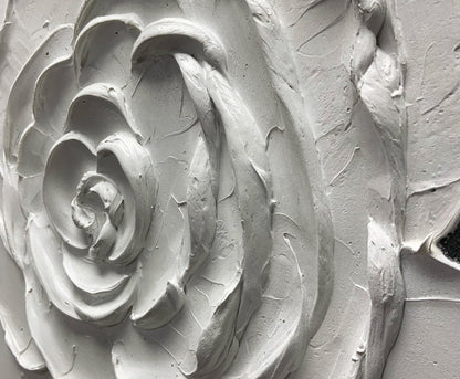 moshinart 24 x 36in Hand-Painted Oil Painting 3D Texture Black White Grey Modern Minimalist Black Abstract Wall Art, Home Office Wall Decoration Flower