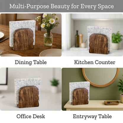 Mie Creations Farmhouse Wood Napkin Holder for Table, Thanksgiving, Christmas Holidays Décor | Antique Wooden Heavy, Rustic, Upright Paper Tissue Dispenser Tabletop Kitchen, Restaurant, Bar, Cocktail