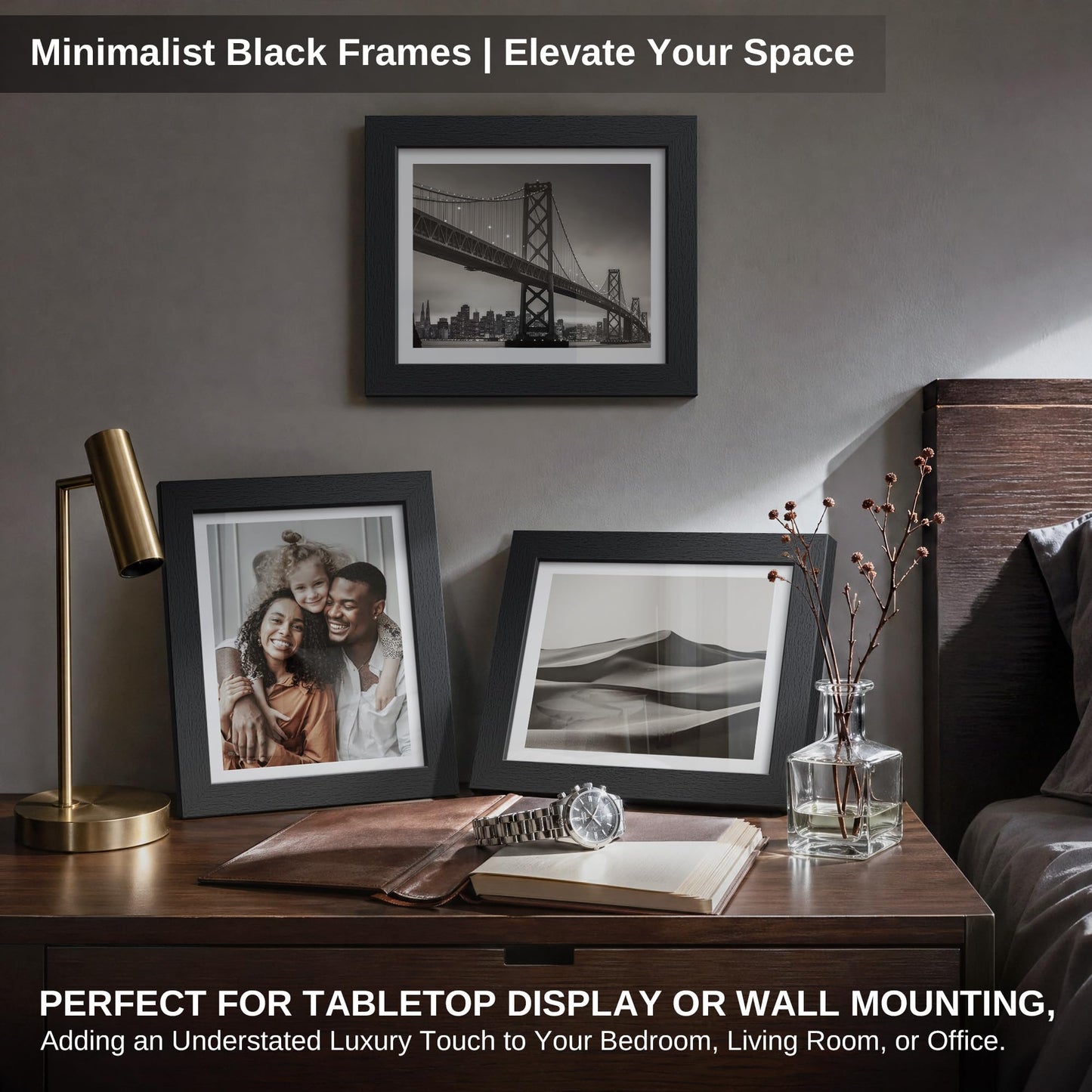 VCK 8x10 Picture Frame Set of 3, Black Wood 8 x 10 Photo Frames for Wall Mounting Horizontally & Vertically