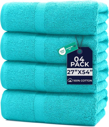 DAN RIVER Bath Towels Set of 4, 27 x 54 Inches, 100% Cotton, Larger & Lighter