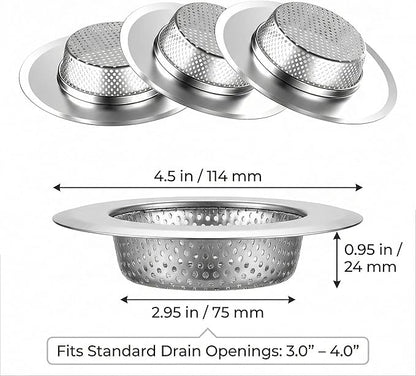 Helect 3-Pack Kitchen Sink Strainer, Stainless Steel Drain Filter
