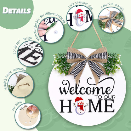 Interchangeable Welcome Sign for Front Door - Solid Wooden Welcome Wreaths with 16 Seasonal Holiday Icons Front Door Decor for Farmhouse Hanging, Valentine's, Easter Christmas Housewarming Gift Decor