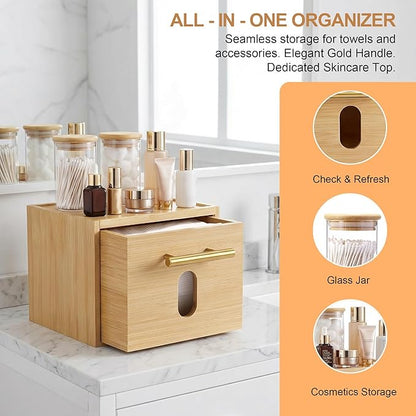 BSSN Face Towels Holder with Glass Cotton Balls Holders, Disposable Towelettes