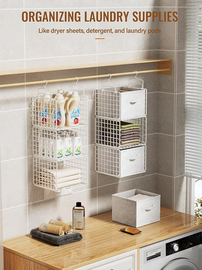 Closet Hanging Organizer with Drawers, 6 Tier Metal Closet Organizers and
