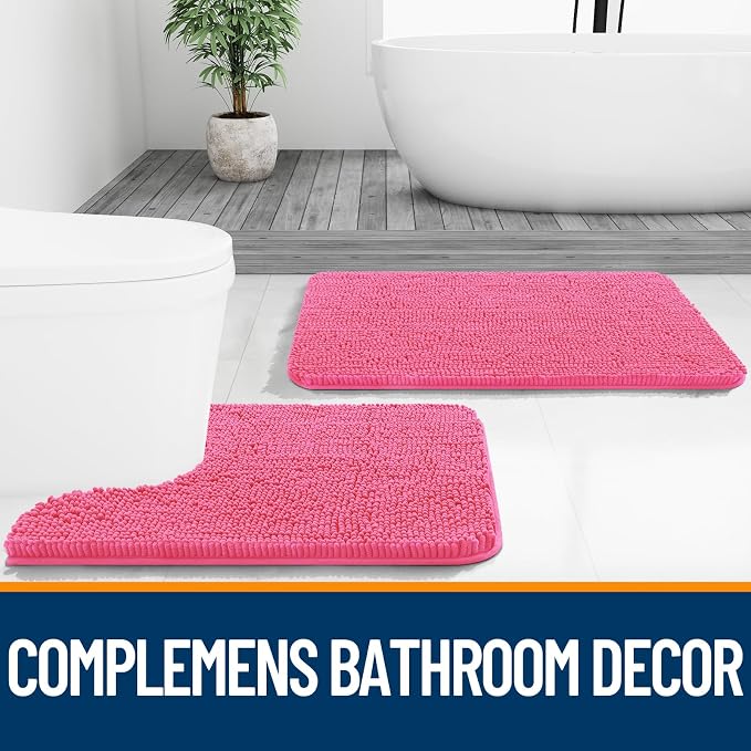 OLANLY Bathroom Runner Rugs 47x20, Soft Absorbent Chenille Bath Rugs, Rubber Backing Quick Dry, Machine Washable Long Bath Mats for Bathroom Floor, Tub and Shower, Home Decor Accessories, Hot Pink