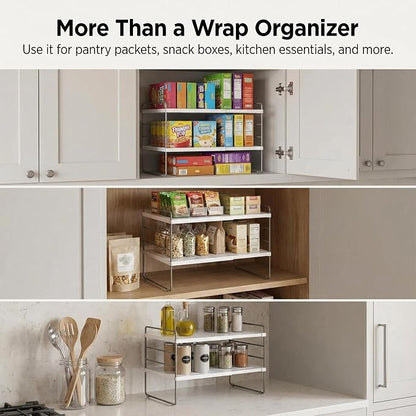 YAN & HIN Kitchen Cabinet Organizer, Expandable Kitchen Aluminum Foil and Plastic Wrap Organizers, Sandwich Storage Bags organizer, bottle storage bag under sink organizer for Pantry Organization