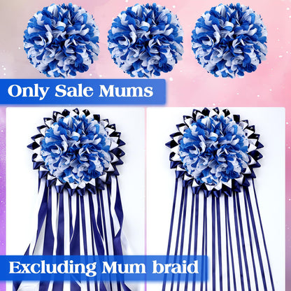 Knitgrip 3 Pcs Blue and White Homecoming Mum Flowers 6.5" Silk Homecoming Mum Supplies Trinkets 21 Layers Artificial Flowers Kits for Back to School Week Party Decorations