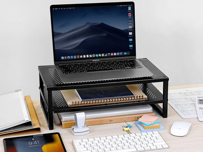 CAXXA 2-Tier Metal Laptop PC Monitor Stand Riser MAX 50 LBS Loading for Monitor, Printer,Black