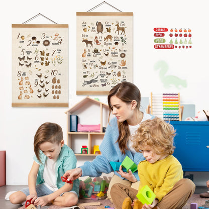 Animal Alphabet Numbers Poster Set of 2, Children's Room Wall Art, ABC&123 Banner Poster, Letter Numbers Banner Wall Hanging Decor for Toddler Room Playroom Nursery Classroom 12x16inch (Forest animal)