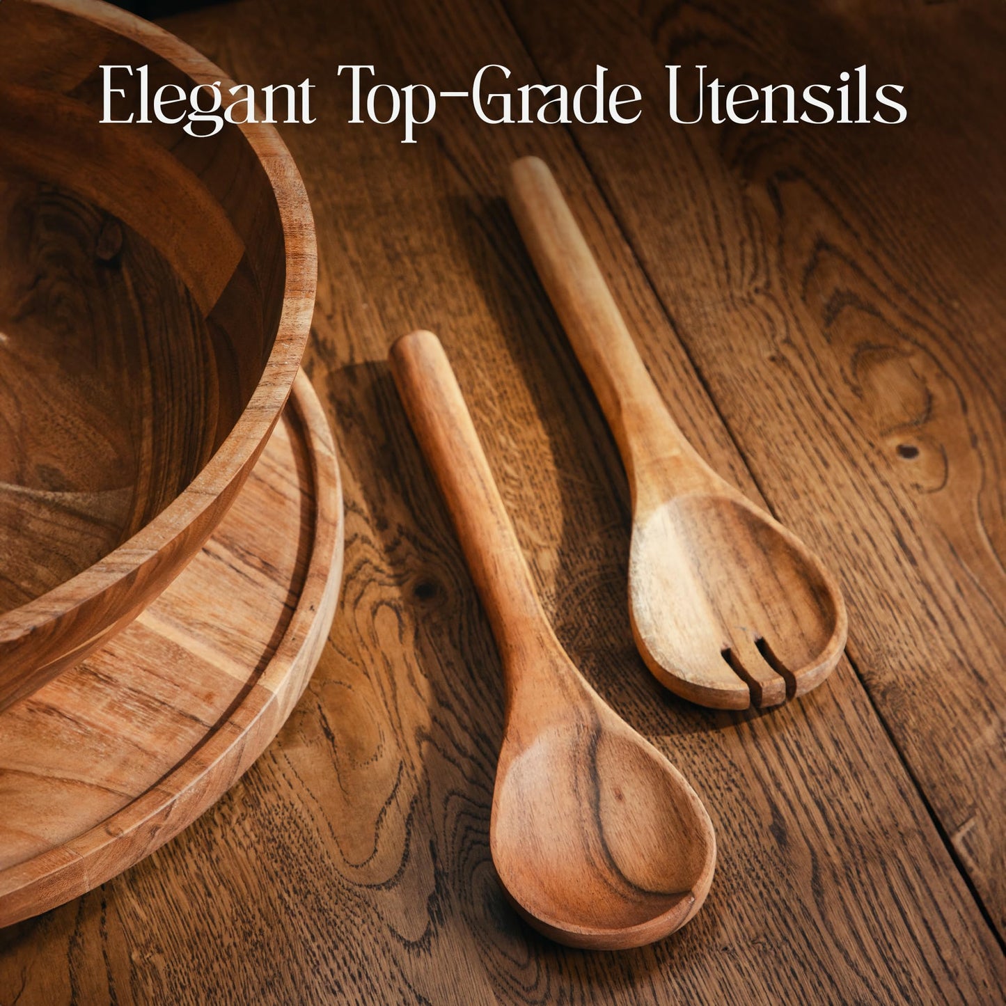 Public House Large Wooden Salad Bowl Set 12.5 Inch with Serving Utensils, Tray Lid and Carry Strap. Acacia Wood Large Salad Bowls Ideal for Fruits and Dishes, Wooden Bowls for Food, Serving Bowl