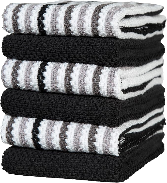 Premium Kitchen Towels | Large Cotton Kitchen Hand Towels | Popcorn Striped