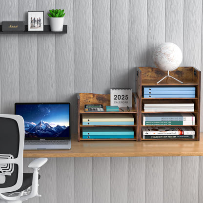 LMZAPET 5-Tier Wood Paper Organizer, File Holder for Desk With Handle - Wooden Paper Letter Tray, Desk Organizer and Accessories, File Cabinet for Home Office, School