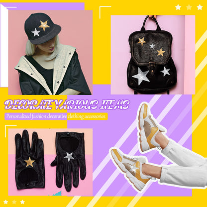 Geosar 60 Pcs Iron on Star Patches Star Shaped Rhinestone Appliques Adhesive Glitter Patches Rhinestone Appliques Embellishments for DIY Graduation Wedding Party(Gold, Silver)
