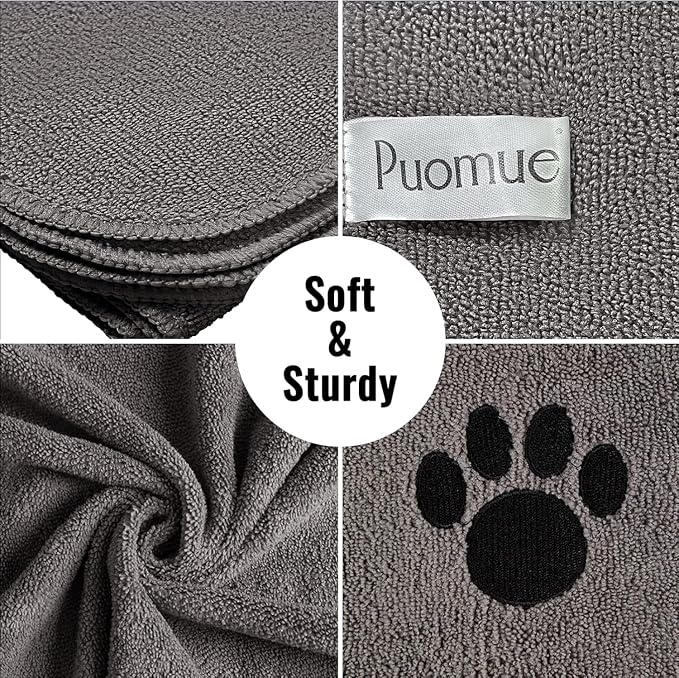 Puomue 2 Pack Microfiber Dog Towels for Drying Dogs, Super Absorbent and Soft Pet Towels for Dogs or Cats, 40''X23.6'', Pet-Friendly, Perfect for Pets of Different Sizes and Fur Types, Grey
