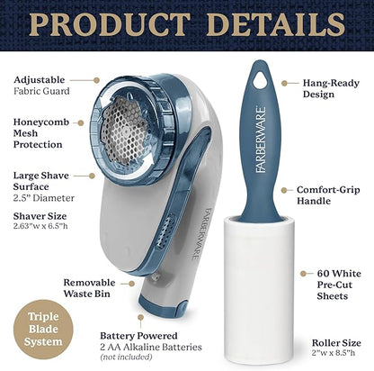 Farberware Fabric Shaver & Lint Remover Set–Battery Operated Sweater Shaver