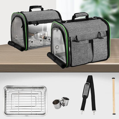 Bird Carrier Bag Bird Travel Cage Indestructible Stainless Steel Mesh, Bag with Stand for Parrot, Portable Bird Travel Bag, Pet Transparent Breathable Travel Cage