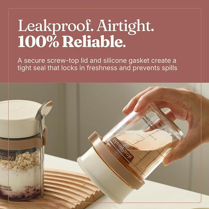 Overnight Oats Containers with Lids and Spoons – 17oz Glass Jars for Yogurt, Chia Pudding & Meal Prep – Leakproof Airtight Mason Jar Set – Portable Breakfast Food Storage with Cleaning Brush