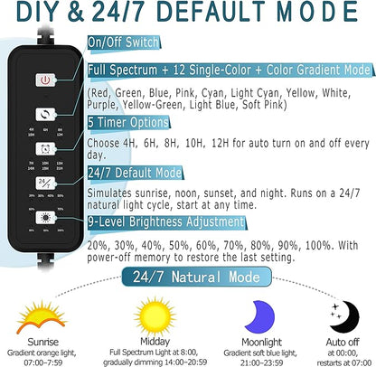 24/7 LED Aquarium Light with Remote for 24-30 Inch Plant & Fish Tank IP68, 12-Color & Gradient & Full Spectrum Light with Timer, Auto On/Off, Brightness, Extendable Brackets for Freshwater