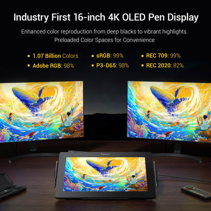 Xencelabs Pen Display 16 Bundle with Quick Keys, 16" 4K OLED Portable Drawing Tablet with Screen Graphic Design Display with 2 Battery-Free Pens for Win/Win-ARM/macOS/Linux, Black