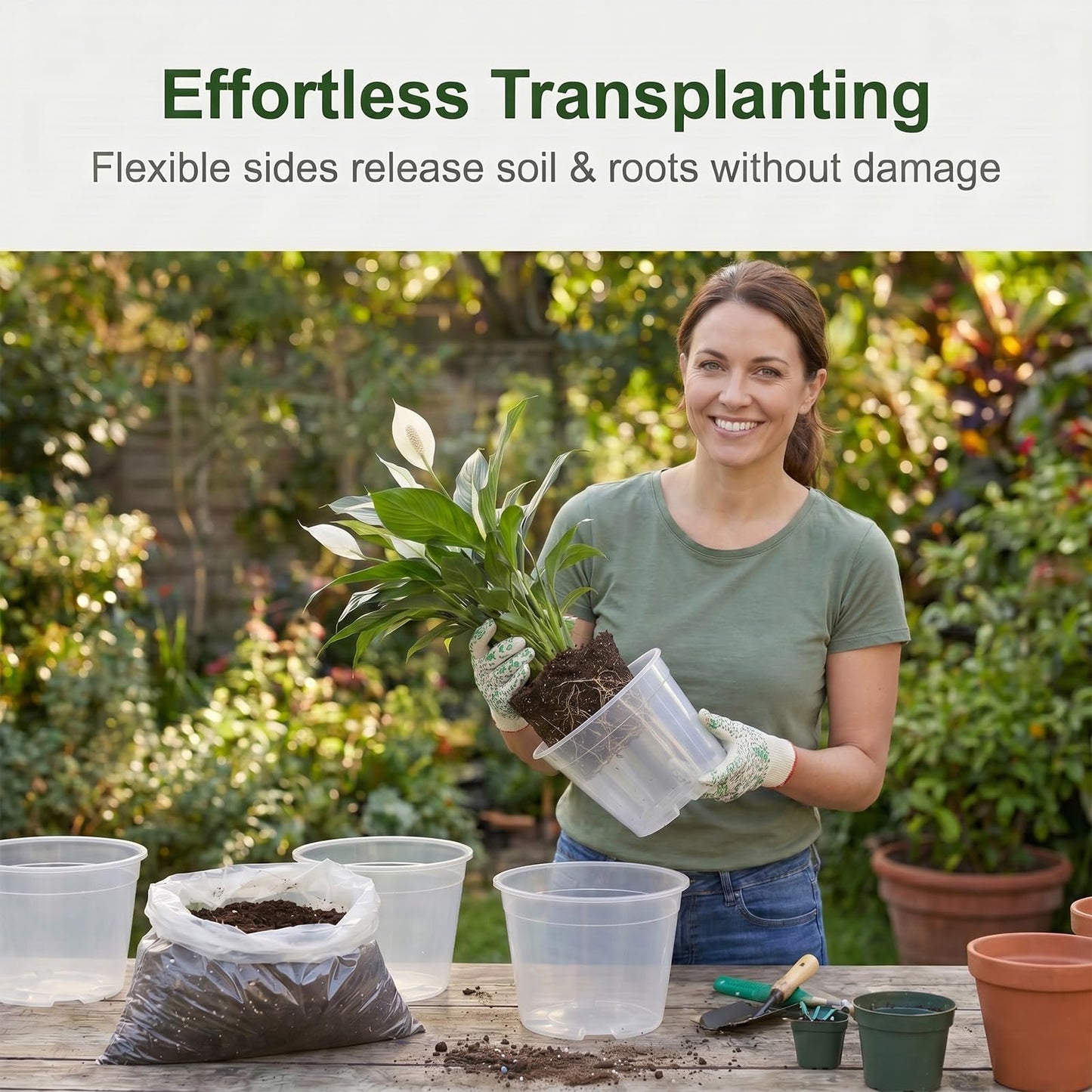 TAQIXI 2 Gallon Clear Nursery Pots 15 Pack, 8 Inch Large Plastic Plant Pots with Drainage Holes, Transparent Planters for Root Monitoring, Seedlings, Vegetables, Flower, Indoor Outdoor