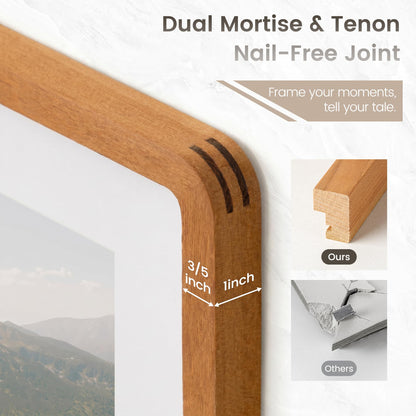 12x16 Picture Frame, USA-Sourced Natural Teak Wood Photo Collage Frame with HD Tempered Glass, Modern Simple 12 x 16 Wooden Frame Matted to 8.5x11, Vertical & Horizontal Wall Hanging Display