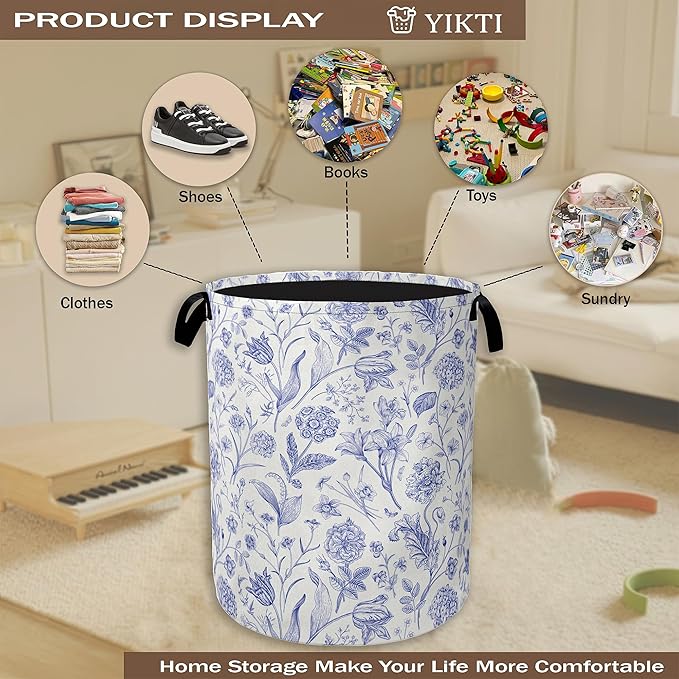 Hydrangea Flowers Laundry Basket, Rustic Floral Clothes Hamper, Oxford Cloth