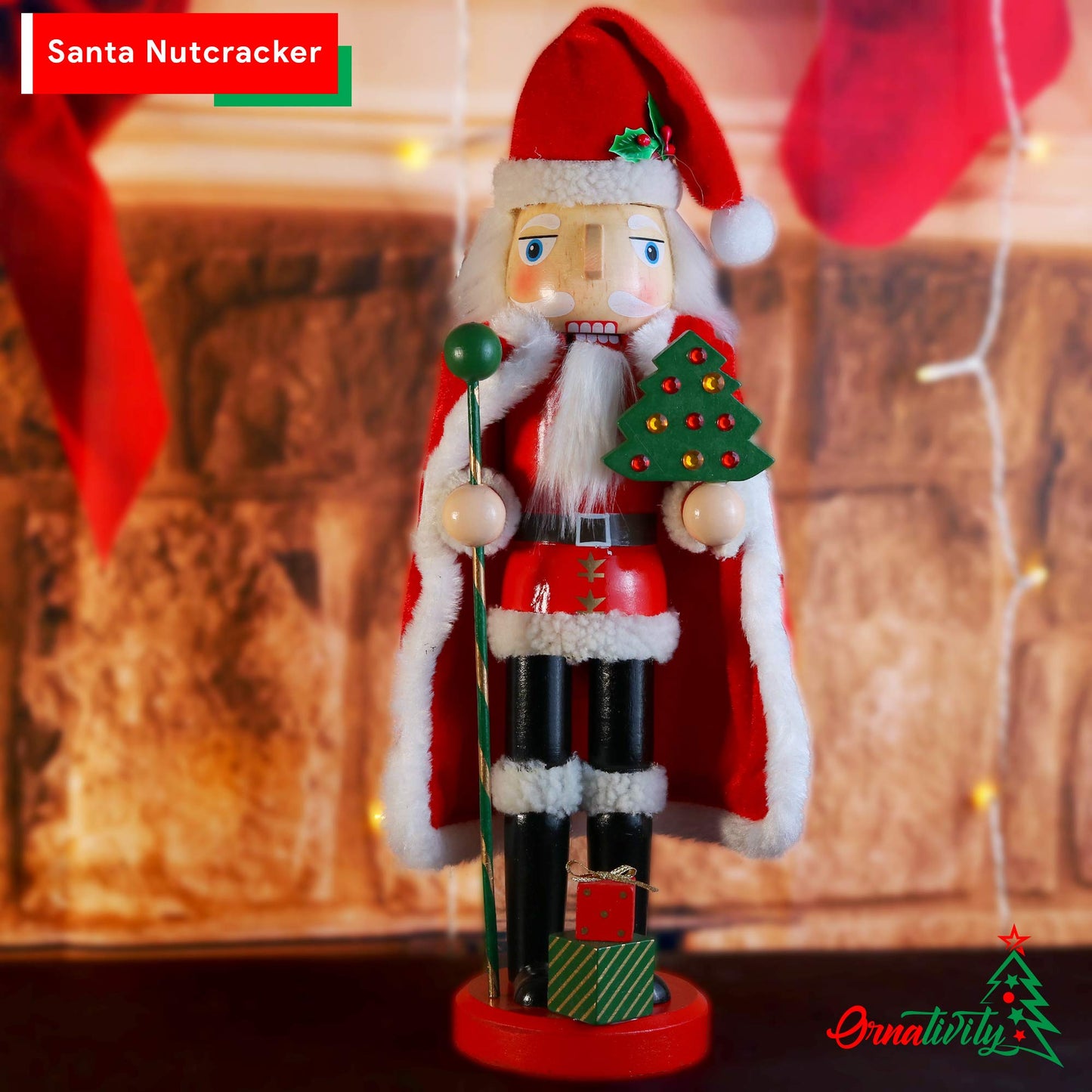 Ornativity Christmas Santa Claus Nutcracker - Holiday Wooden Xmas Nutcracker Santa Figure Home Decoration 13.5"