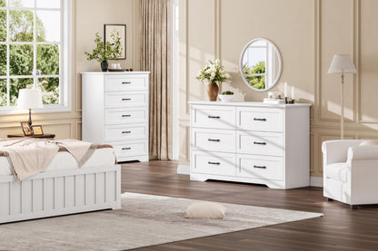 GarveeHome 5 Drawers Dresser for Bedroom, Chest of Drawers with Wide Metal Handle, Farmhouse Modern Wooden Tall Dresser, Natural Texture, Storage Organizer for Bedroom, Living Room, Kids Room(White)