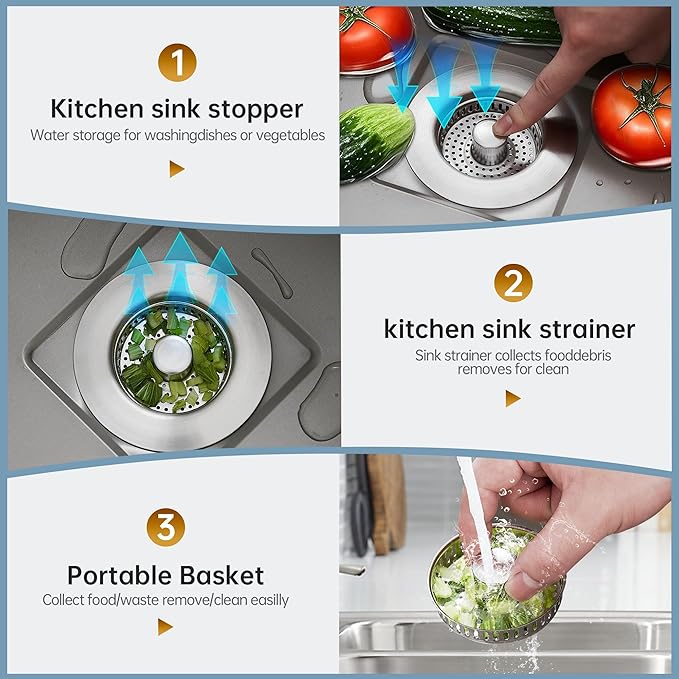 YYKBZ 3 in 1 Kitchen Sink Drain Strainer, Stainless Steel Sink Stopper