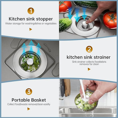 YYKBZ 3 in 1 Kitchen Sink Drain Strainer, Stainless Steel Sink Stopper