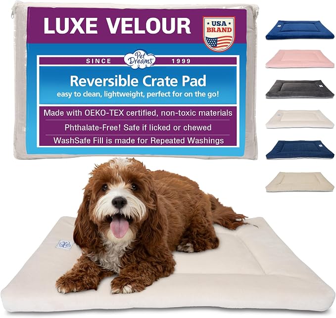 Pet Dreams Dog Crate Pad - Washable Kennel Mat, Crate Pads for Dog Cages, Non-Toxic, Flat Indoor Cat Bed, Fits iCrate 18, 24, 30, 36, 42, 48 Inches (Ivory, X Small, 18")