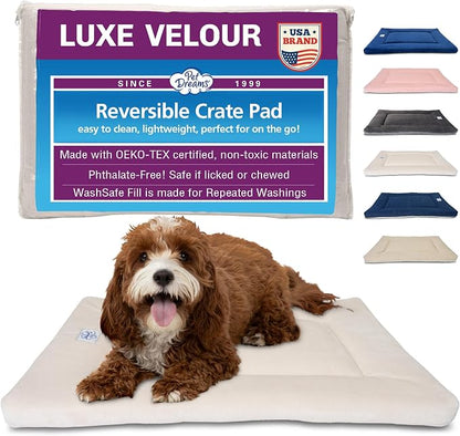 Pet Dreams Dog Crate Pad - Washable Kennel Mat, Crate Pads for Dog Cages, Non-Toxic, Flat Indoor Cat Bed, Fits iCrate 18, 24, 30, 36, 42, 48 Inches (Ivory, Small, 24")