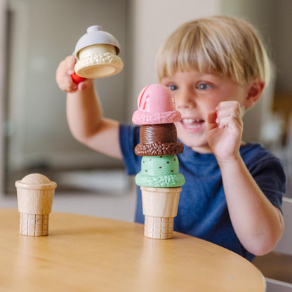 Melissa & Doug Scoop and Stack Ice Cream Playset, Magnetic Wooden Toys & Pretend Play Kitchen Accessories, Preschool Learning Toys for Girls & Boys 3+ - FSC Certified