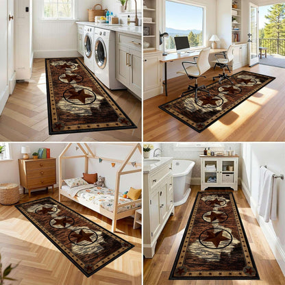 CRJMKS 2.6x7 Western Rugs for Hallway Rustic Brown Texas Stars Long Runner Rug,Native American Tribal Inspired Indoor Accent Throw Carpet for Farmhouse Bathroom Rug Non Slip Easy to Clean