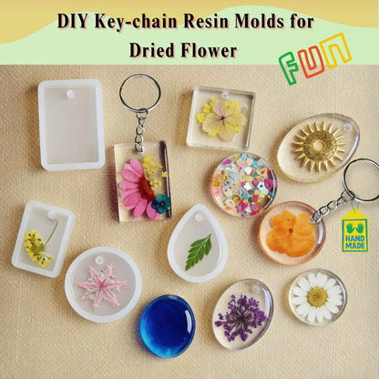 4PCS Dried Flower Storage Organizer Kit with DIY Keychain Resin Molds - Flower Preservation Kit with Blotting Paper, Ziplock Bag and Desiccant for Keep Seasonal Blooms & Wildflowers (6.1x4.4 inch)