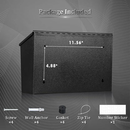 Dalmbox Wall-Mount Mailbox Large Mailbox for Post Rust-Proof Galvanized Steel Box for Outside or Townhouse Horizontal Style, Black, 15.7” x 4.3” x 9.4”
