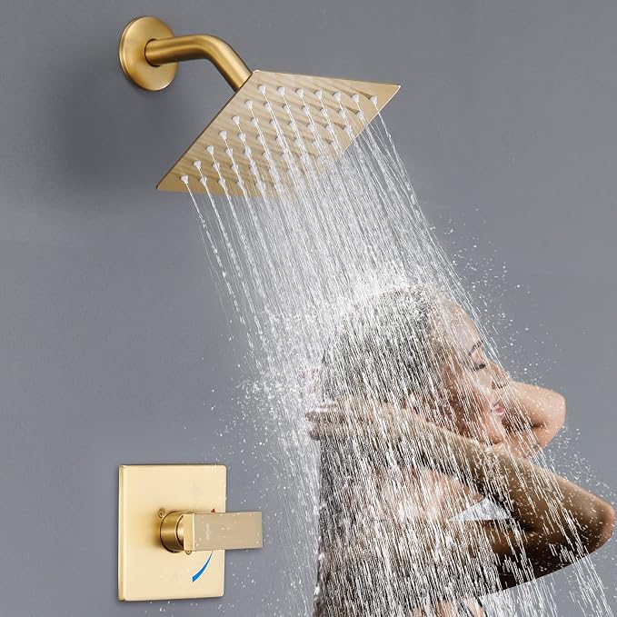Esnbia Shower Kit, Shower Faucet Set（Valve Included) with 6-Inch Rain Shower Head, Single-Handle Shower Trim Kit, Brushed Gold