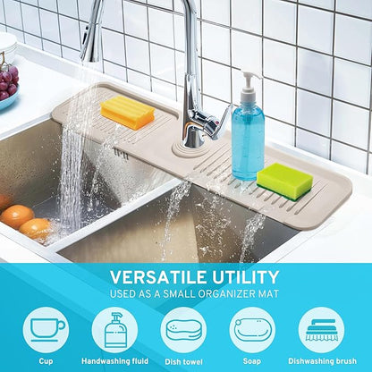 24" Longer Silicone Splash Guard, 5 Slope Design Faucet Water Catcher Mat
