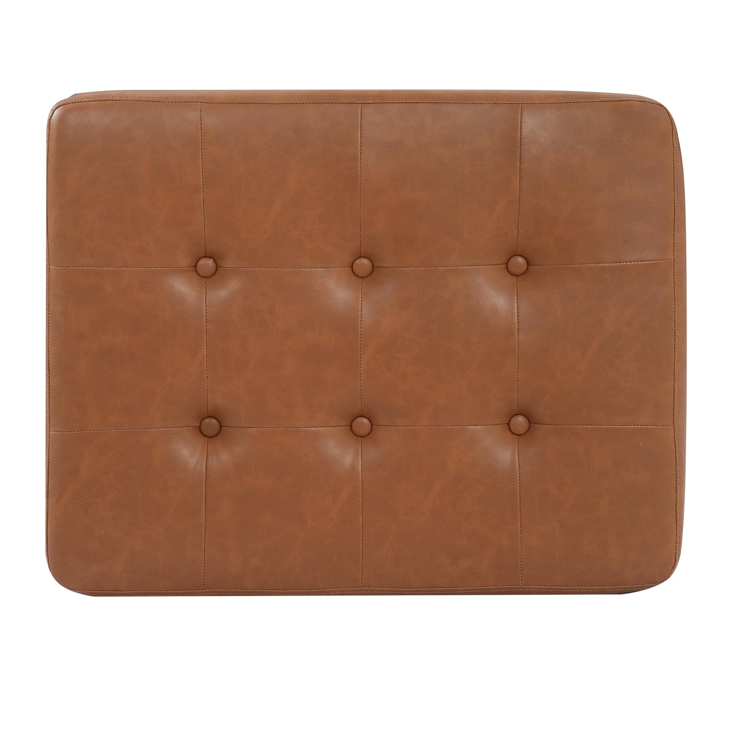 Christopher Knight Home Dalla Faux Leather Ottoman Coffee Table, Small Living Room Sofa Footrest, Wooden Rectangular Ottoman Footstool, Guest Extra Seat, Tan Brown+Walnut