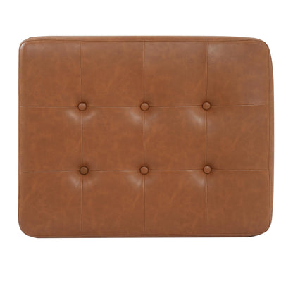 Christopher Knight Home Dalla Faux Leather Ottoman Coffee Table, Small Living Room Sofa Footrest, Wooden Rectangular Ottoman Footstool, Guest Extra Seat, Tan Brown+Walnut
