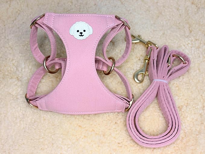 AetruffyPet 100% Cotton Dog Harness and Leash Set – Soft Breathable Vest for Small Dogs, Adjustable No-Choke Design, Lightweight Walking Set (XS/S/M) (Pink, S)