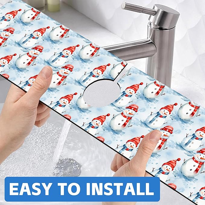 Christmas Snowman with Hat Kitchen Sink Splash Guard Mat Absorbent Fast Drying