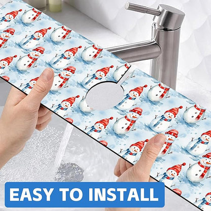 Christmas Snowman with Hat Kitchen Sink Splash Guard Mat Absorbent Fast Drying