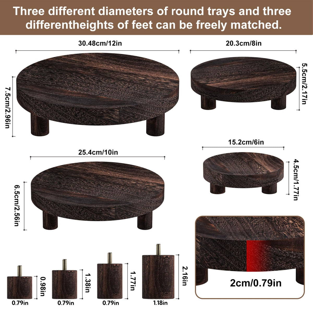 Wood Plant Stand Indoor Outdoor, 12/10/8/6" Round Wood Riser for Decor, Wooden Stool Display Stand Flower Pot Holder Small Planter Tray Modern Potter Decorative for Desktop Counter Room