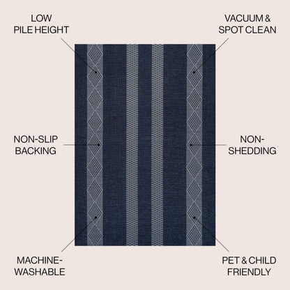 JONATHAN Y Machine Washable Navy/Gray Indoor Area Rug 4X6 ft, Nautisk Trellis Stripe for Living Room, Bedroom, Kitchen, Office, Easy-Cleaning, High Traffic, Pet-Friendly, Non-Shedding (WSH120A-4)