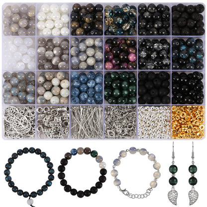 Glass Beads for Jewelry Making, 18 Colors Glass Beads for Bracelets Making kit Including 2-8mm Bead spacers/Lava Beads/Stone Rock DIY Jewelry Making Supplies for Adults (Thanksgiving, Christmas)
