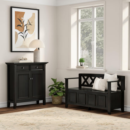 SIMPLIHOME Amherst Solid Wood 48 inch Wide Storage Bench that Seats 2 and 36 inch Wide Storage Cabinet in Hickory Brown for the Living Room, Entryway, and Family Room, Transitional Style