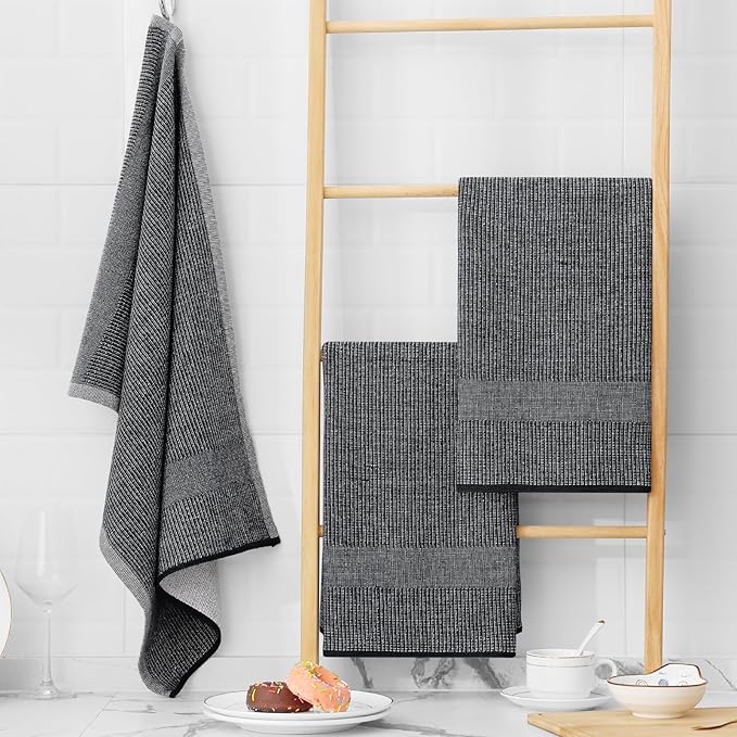Homaxy Premium Kitchen Towels, Large Cotton Kitchen Hand Towels, Flat and Terry